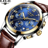 Lige Casual Fashion Trend Business Waterproof Belt Watch Men's Multi-Function Luminous Watch