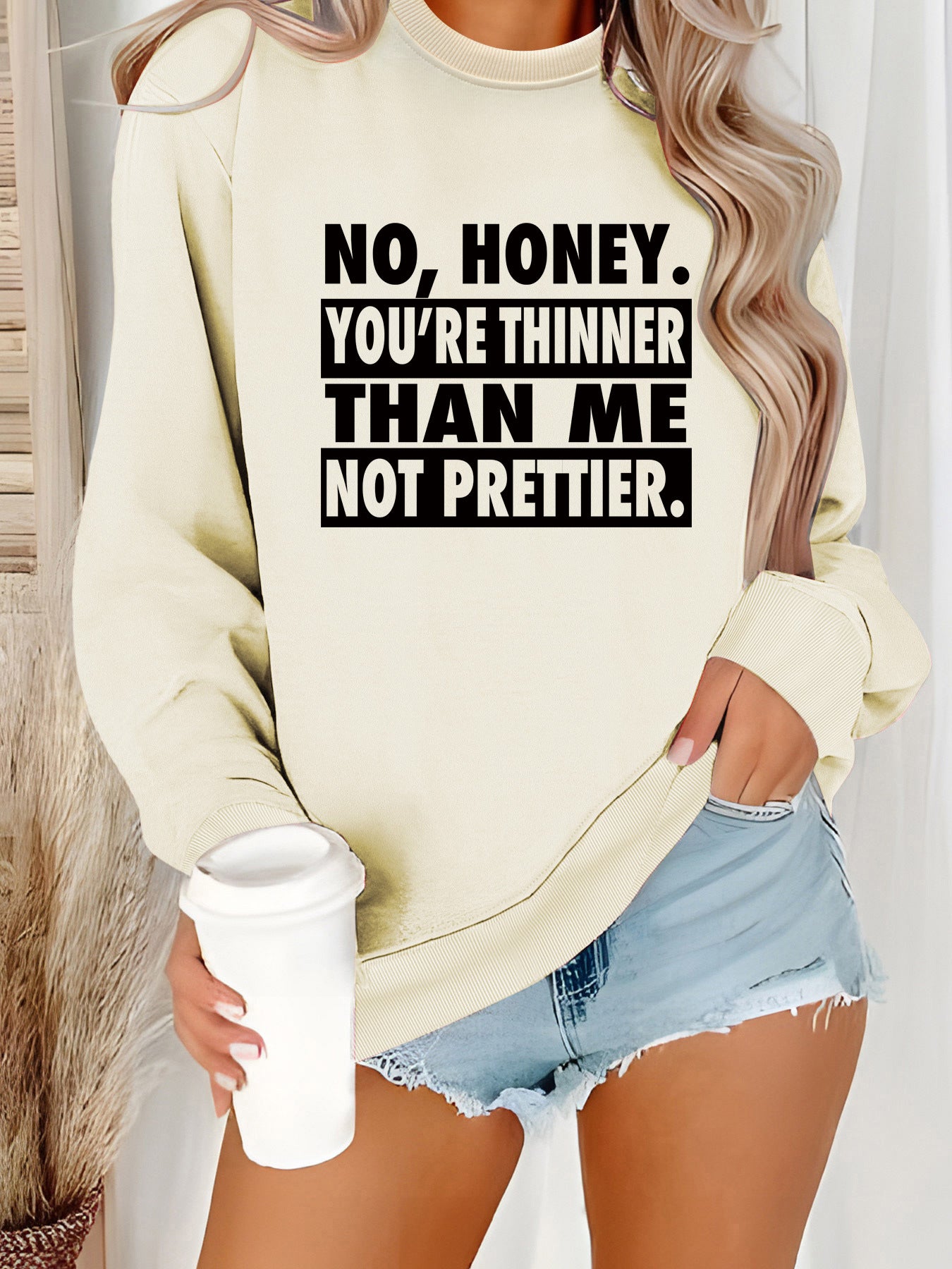 Long sleeved round neck NO, HONEY printed pullover sweatshirt sweatshirt sweatshirt