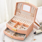 New Wear-resista Leather Jewelry Box Travel Jewelry Organizer Multifunction Necklace Earring Storage Box with Mirror Gifts