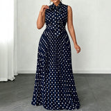 Polka Dot Sleeveless Tie Waist Midi Dress