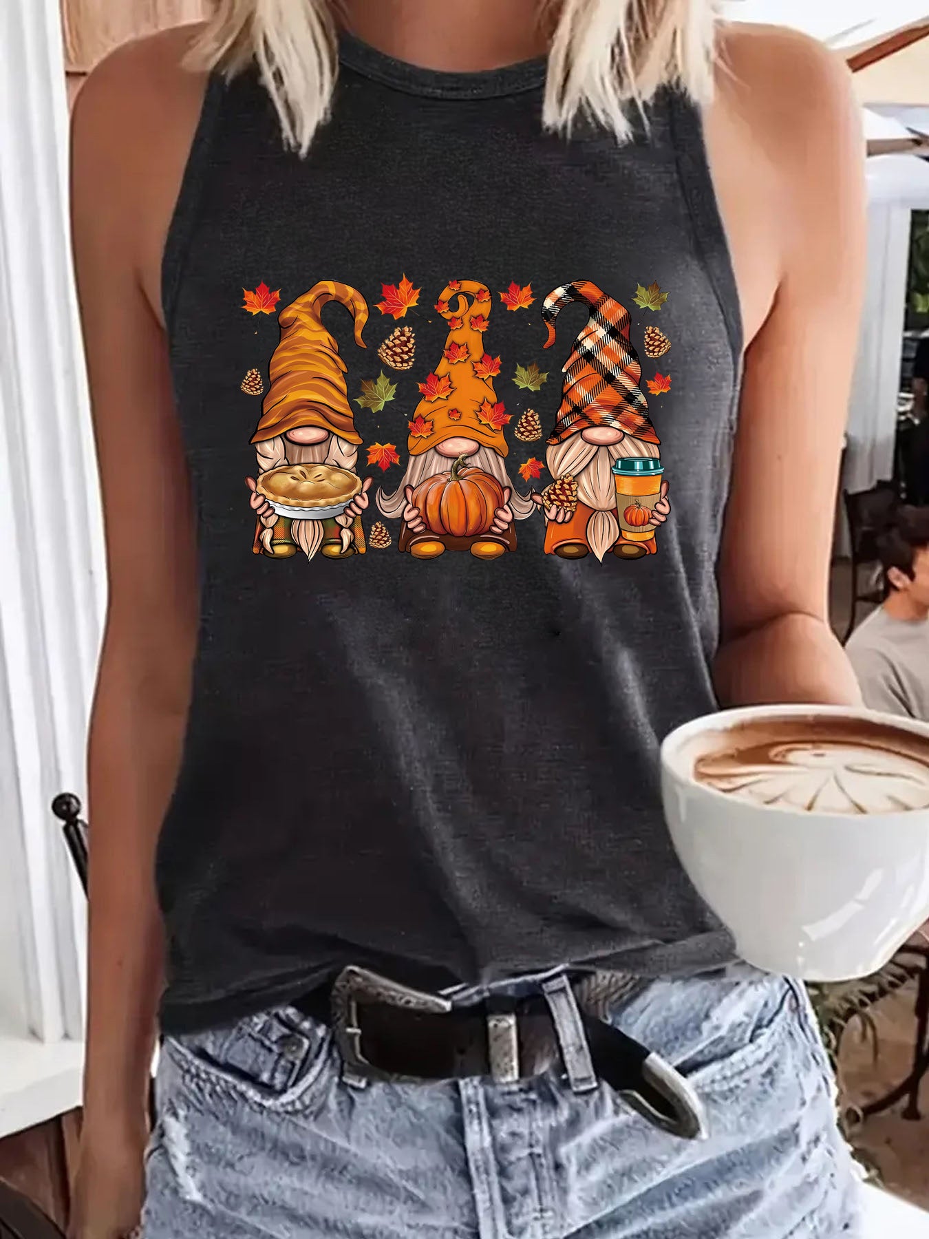 Halloween printed round neck vest