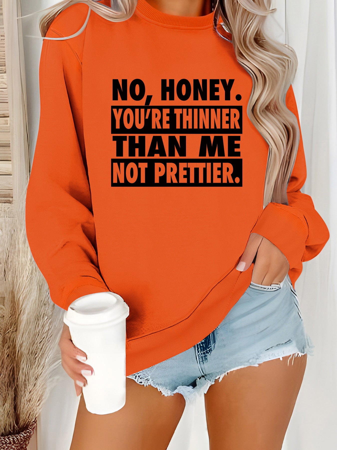 Long sleeved round neck NO, HONEY printed pullover sweatshirt sweatshirt sweatshirt