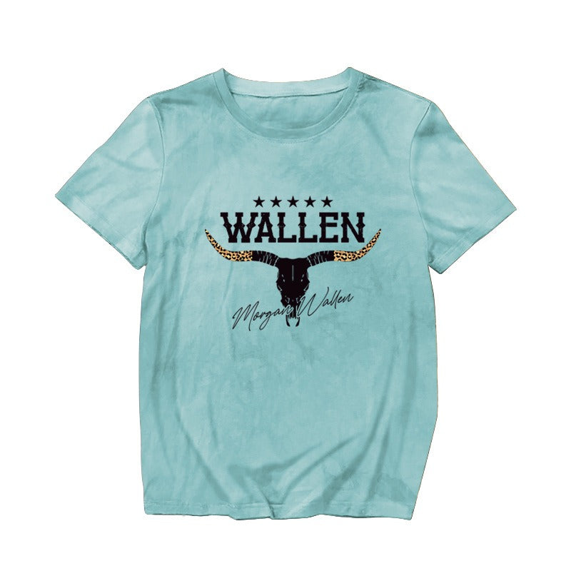 European and American Womens Fun Pattern New Round Neck Short Sleeved Shirt