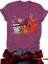 Three Halloween cat prints on short sleeves