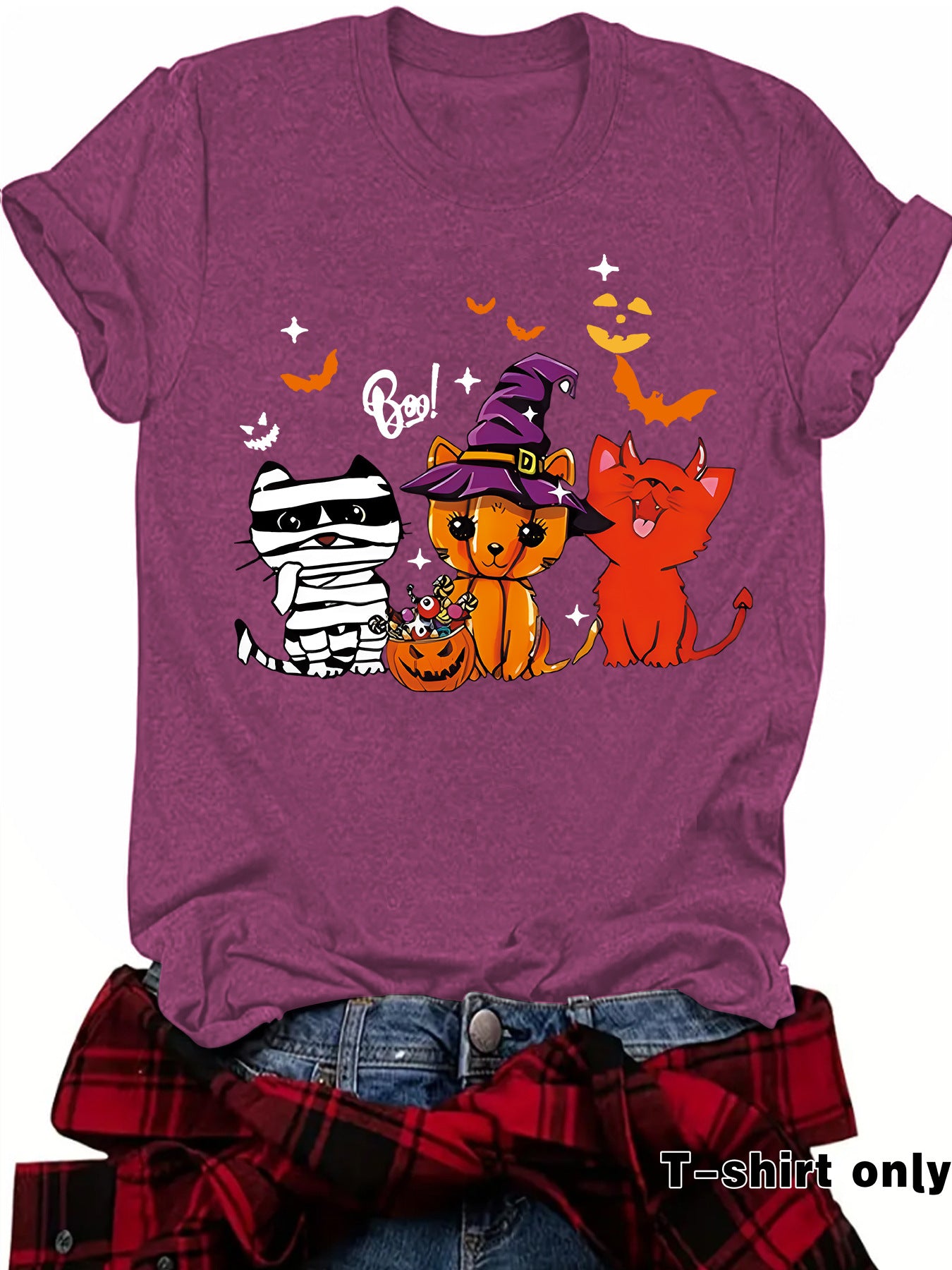 Three Halloween cat prints on short sleeves