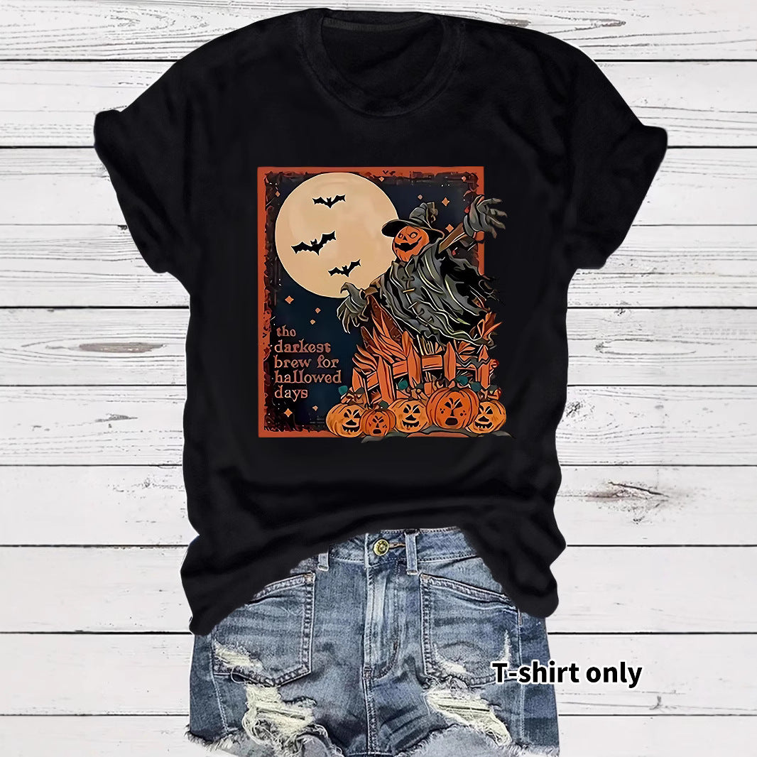 Halloween pumpkin horror element short sleeved shirt