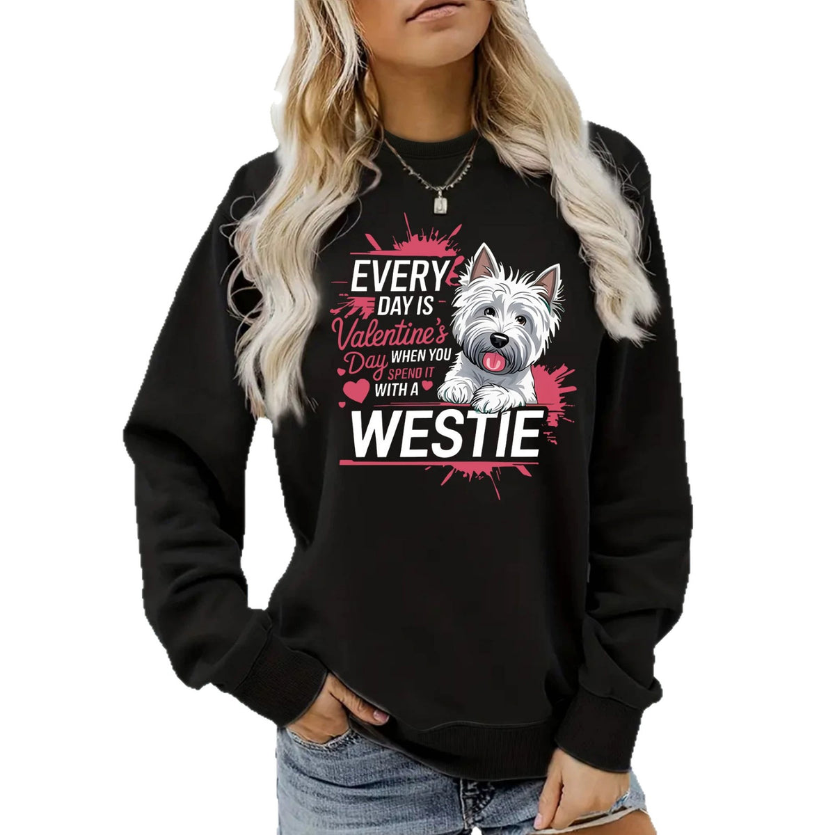 West Highland White Stem Love Printed Round Neck Velvet Hoodie
