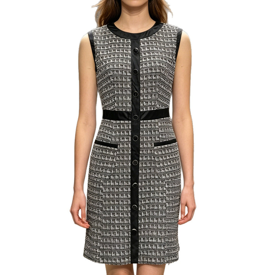 Vintage leather trimmed tweed vest A-line skirt dress