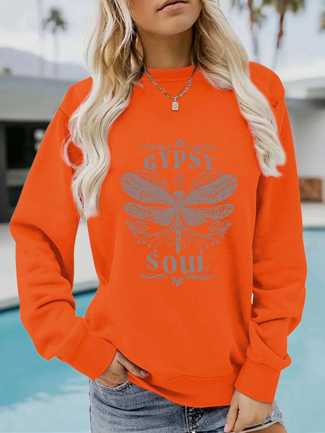 Round neck GYPSY SOUL printed pullover sweatshirt sweatshirt sweatshirt