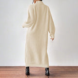 Fashionable Knit Dress for Women, Long Sleeve, High Neck, Crewneck, Solid Color, Long Length, Inner Layer Dress