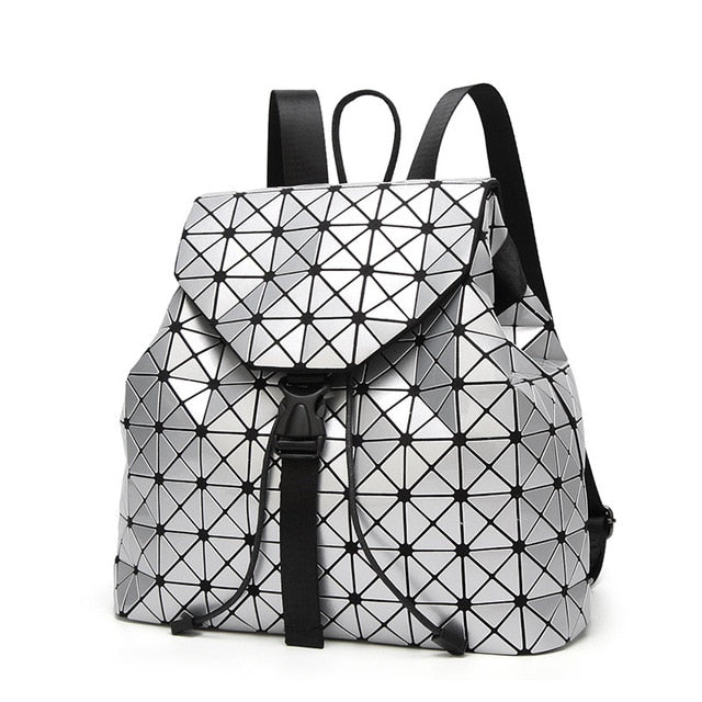 Women Backpack Luminous Geometric Plaid Sequin Female Backpacks For Teenage Girls Bagpack Drawstring Bag Holographic Backpack