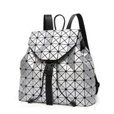 Women Backpack Luminous Geometric Plaid Sequin Female Backpacks For Teenage Girls Bagpack Drawstring Bag Holographic Backpack