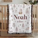 Personalized Woodland Baby Name Woven Blanket Custom Nursery Blanket Forest Animal Decor Baby Shower Gift
