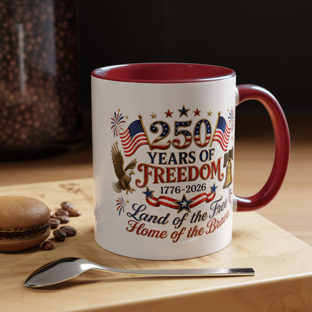 250 Years of Freedom Mug, America 250th Anniversary Coffee Mug, Patriotic Eagle Liberty Bell Cup, USA Semiquincentennial Gift