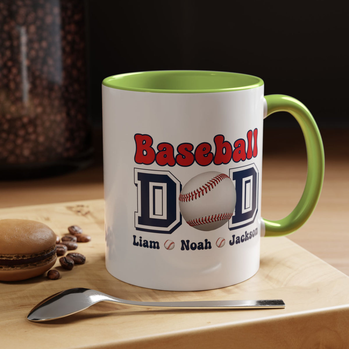 Custom Baseball Dad Coffee Mug with Kids Names, Personalized Sports Father's Day Gift, Cute Team Coach Appreciation Ceramic Tea Cup