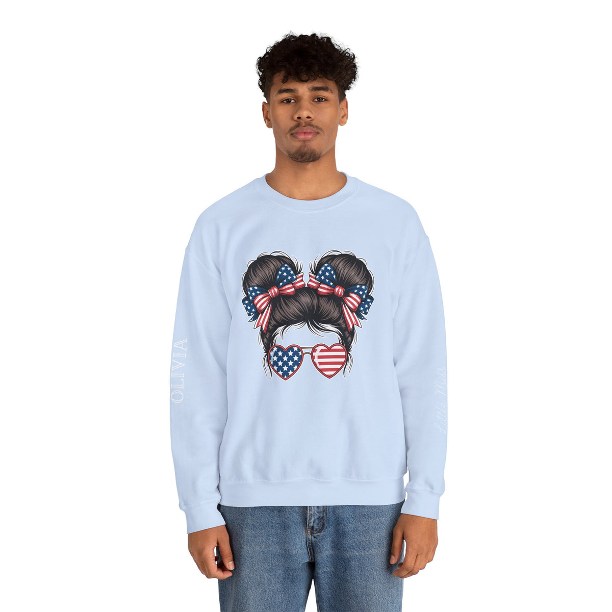 Personalized Patriotic Sweatshirt, Custom Little Miss Pullover, American Flag Girl Crewneck, Fourth of July Gift, USA Country Shirt
