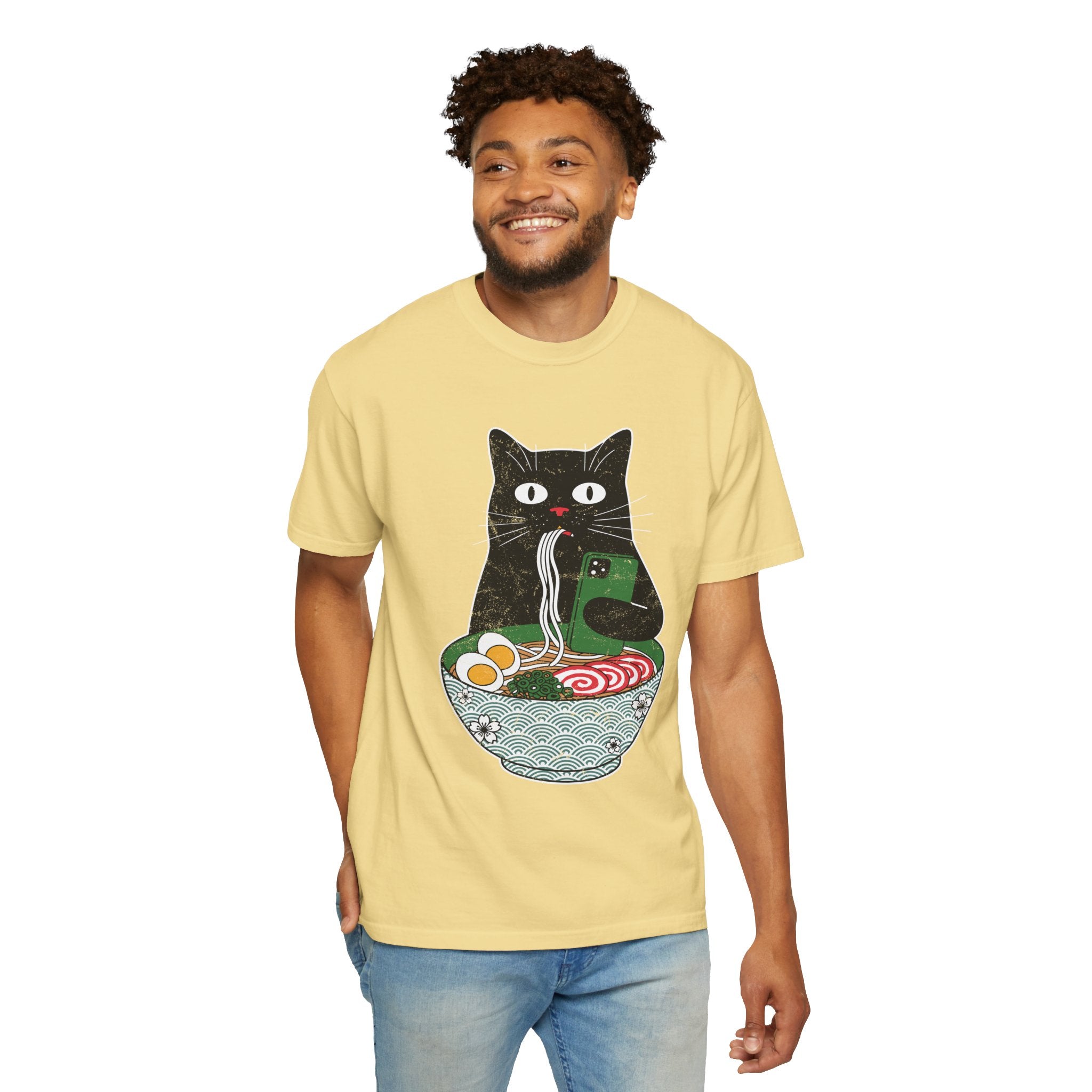 Black Cat Ramen Shirt Comfort Colors Tee, Funny Cat Lover Graphic Shirt, Introvert Cat Eating Noodles Tee, Japanese Foodie Gift
