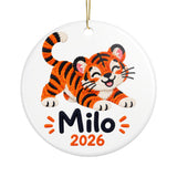 Personalized Tiger Christmas Ornament, Kids Name and Year Keepsake, Jungle Animal Gift for Boys and Girls, Cute Holiday Tree Decoration