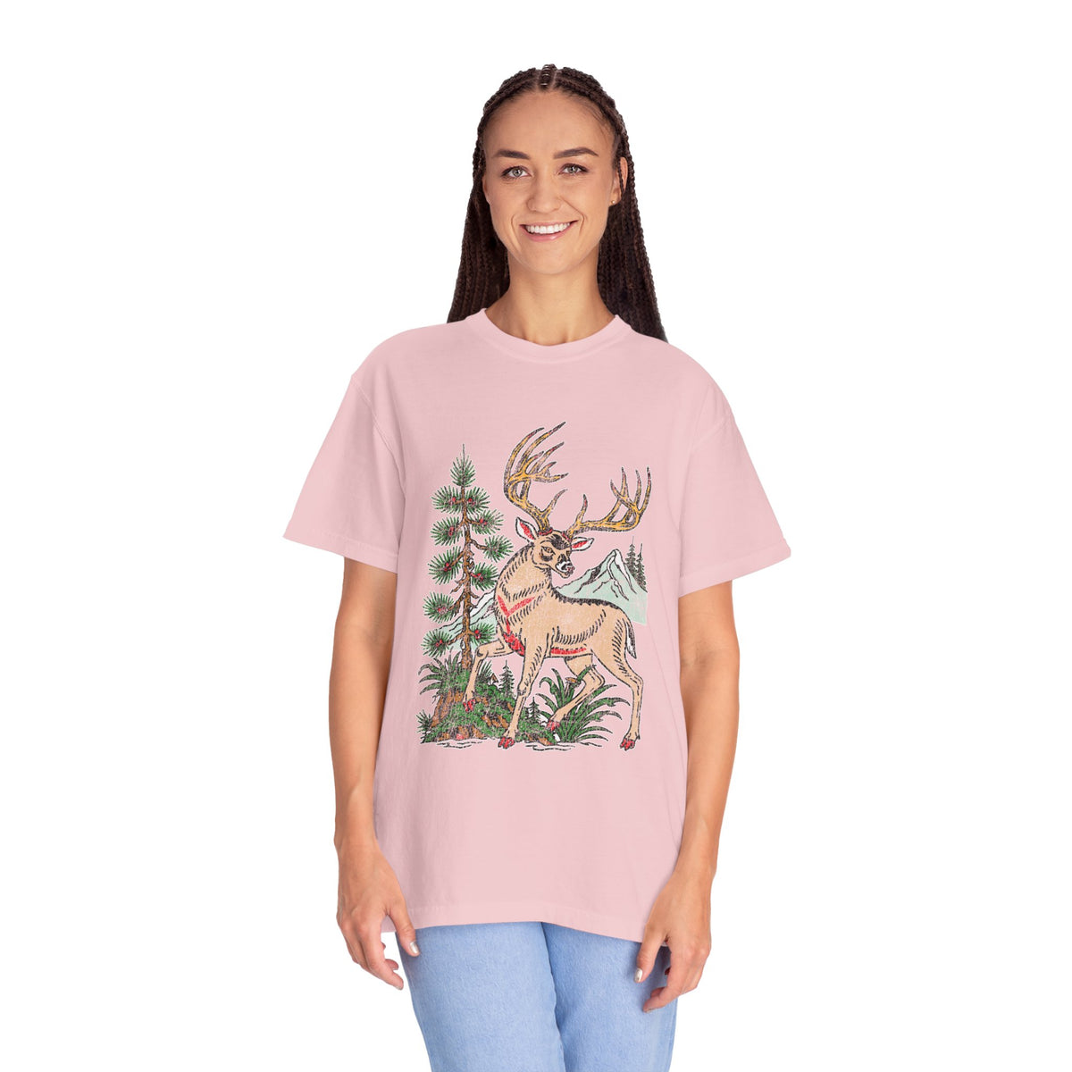 Woodland Deer Shirt, Rustic Stag and Mountain Graphic, Gift for Wildlife Lovers and Hikers, Forest Inspired Cabin Weekend Clothing