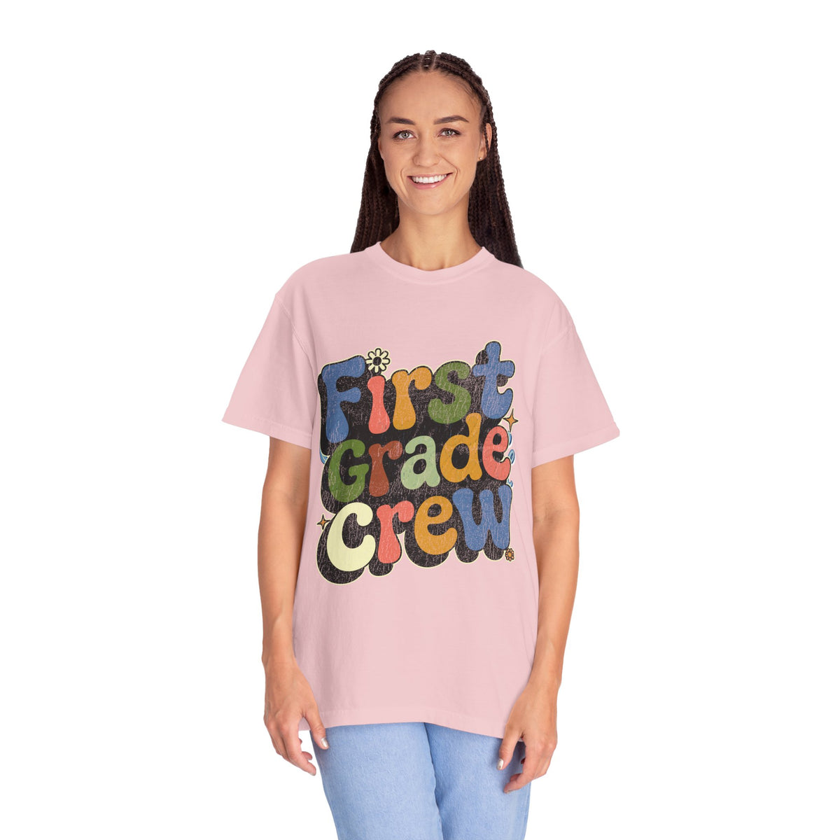 First Grade Crew T-Shirt, Retro Teacher Team Graphic Tee, Elementary School Staff Gift, First Day Classroom Outfit, Grade One Shirt