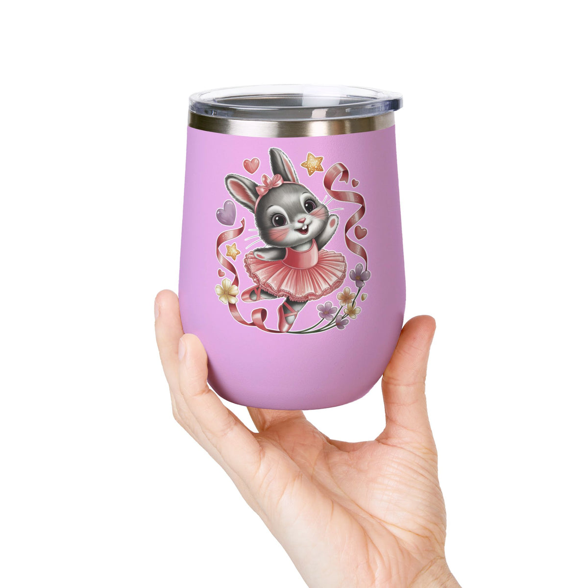 Ballet Bunny Wine Tumbler, Cute Pink Rabbit Cup, Gift for Ballerinas, Dance Students, Bunny Lovers and Ballet Besties