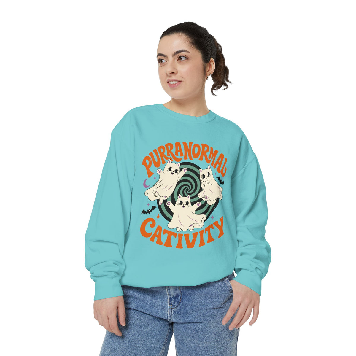 Purranormal Cativity Sweatshirt, Funny Halloween Cat Crewneck, Ghost Kitty Shirt for Cat Lover, Spooky Season Gift, Cute Fall Outfit
