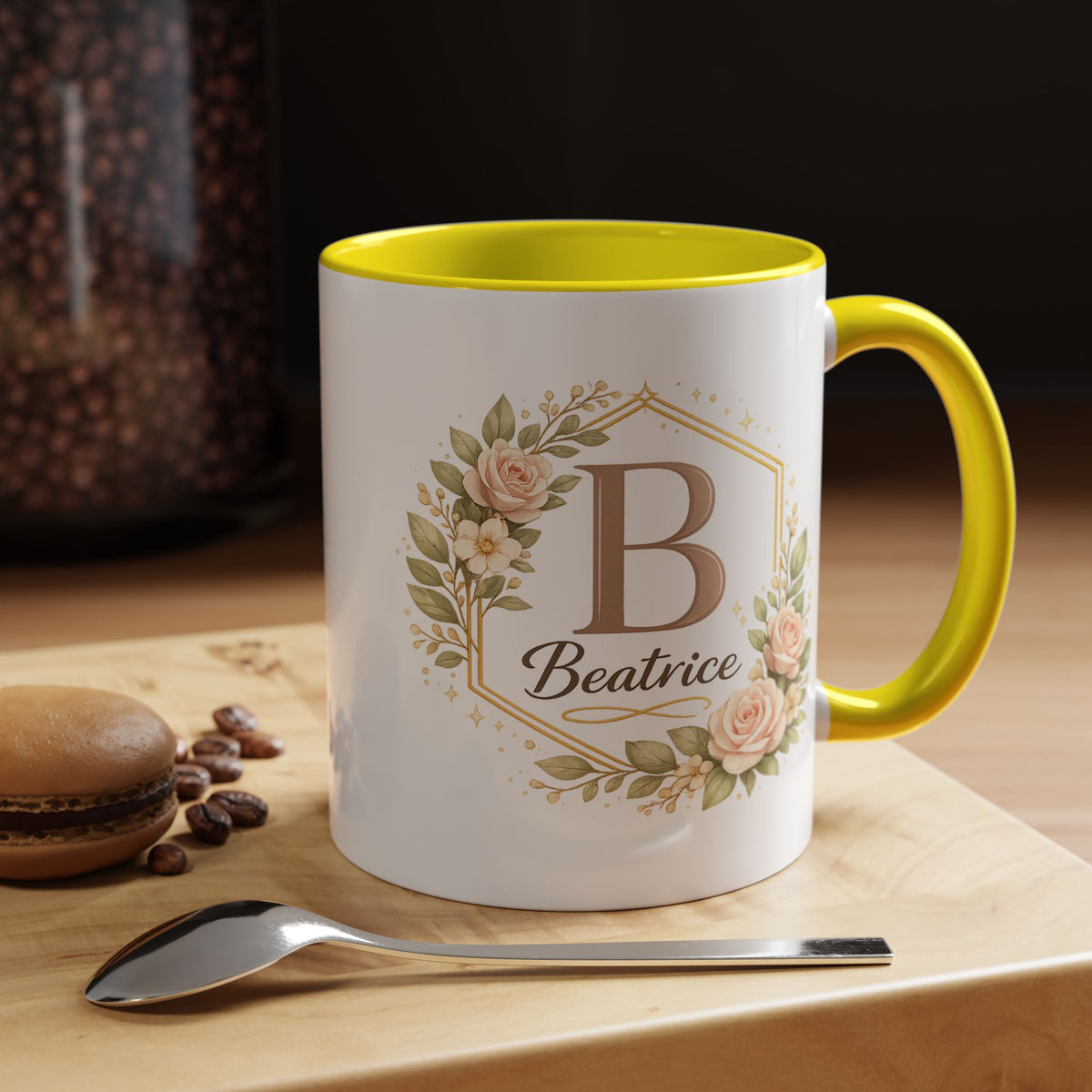 Personalized Floral Monogram Mug, Custom Name Coffee Mug with Elegant Initial Letter, Botanical Gift for Women, Bridesmaid Birthday Cup