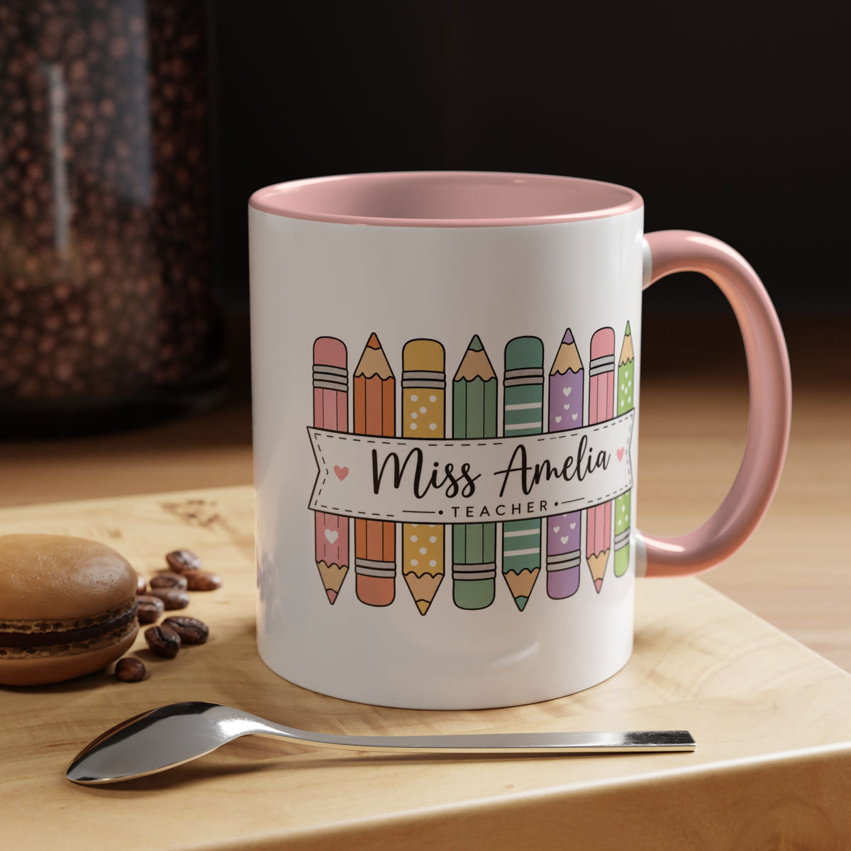 Personalized Teacher Pencil Mug, Custom Teacher Name Coffee Mug, Teacher Appreciation Gift, Back to School Teacher Cup