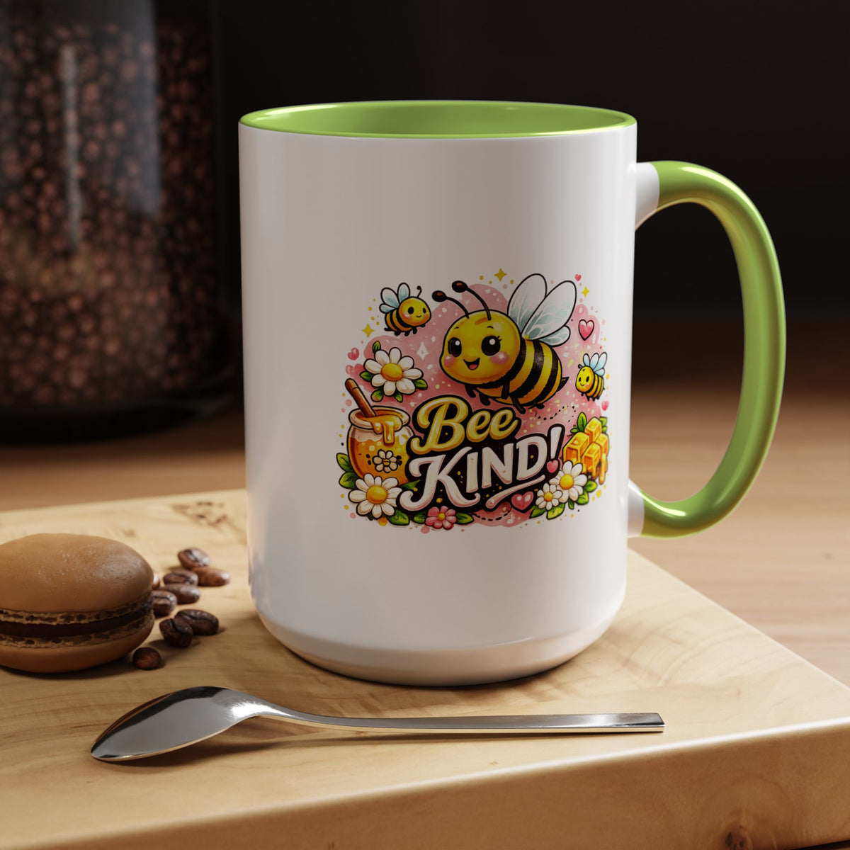 Bee Kind Coffee Mug, Cute Bumblebee Floral Black Accent Cup, Sweet Positive Kindness Gift for Bee Lover, Teacher, Friend or Gardener