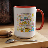 The Positivity Mug, Funny Sarcastic Office Gag Gift for Coworkers, Bright Doodle Aesthetic Motivational Coffee Cup with Orange Handle