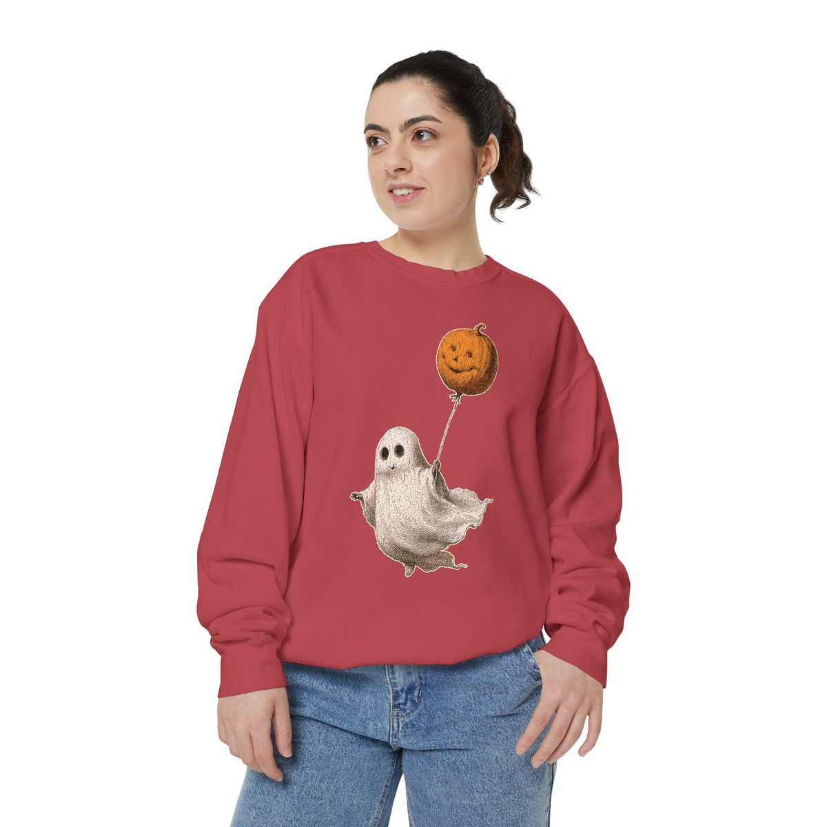 Cute Ghost Halloween Sweatshirt, Pumpkin Balloon Pullover, Vintage Spooky Season Gift for Women, Cozy October Fall Outfit for Ghost Loversv