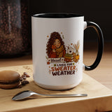 Personalized Sweater Weather Mug, Custom Name Fall Coffee Cup, Cozy Book Lover Gift for Her, Autumn Pumpkin and Reading Design