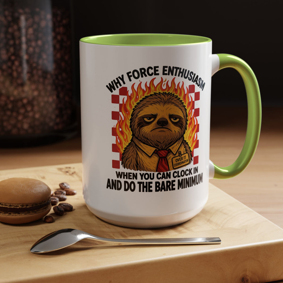 Why Force Enthusiasm When You Can Clock In And Do The Bare Minimum Coffee Mug, Funny Sloth Office Joke Gift for Coworkers, Sarcastic Ceramic Tea Cup with Pink Handle