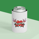 True Love Can Cooler, Vintage Heart and Roses Drink Sleeve, Romantic Valentine's Day Gift, Retro Tattoo Style Gift for Couples