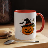 Cute Pumpkin Halloween Mug, Smiling Jack O Lantern Black Accent Coffee Cup, Cute Friendly Ghost Gift for Kids, Teachers or Fall Lovers