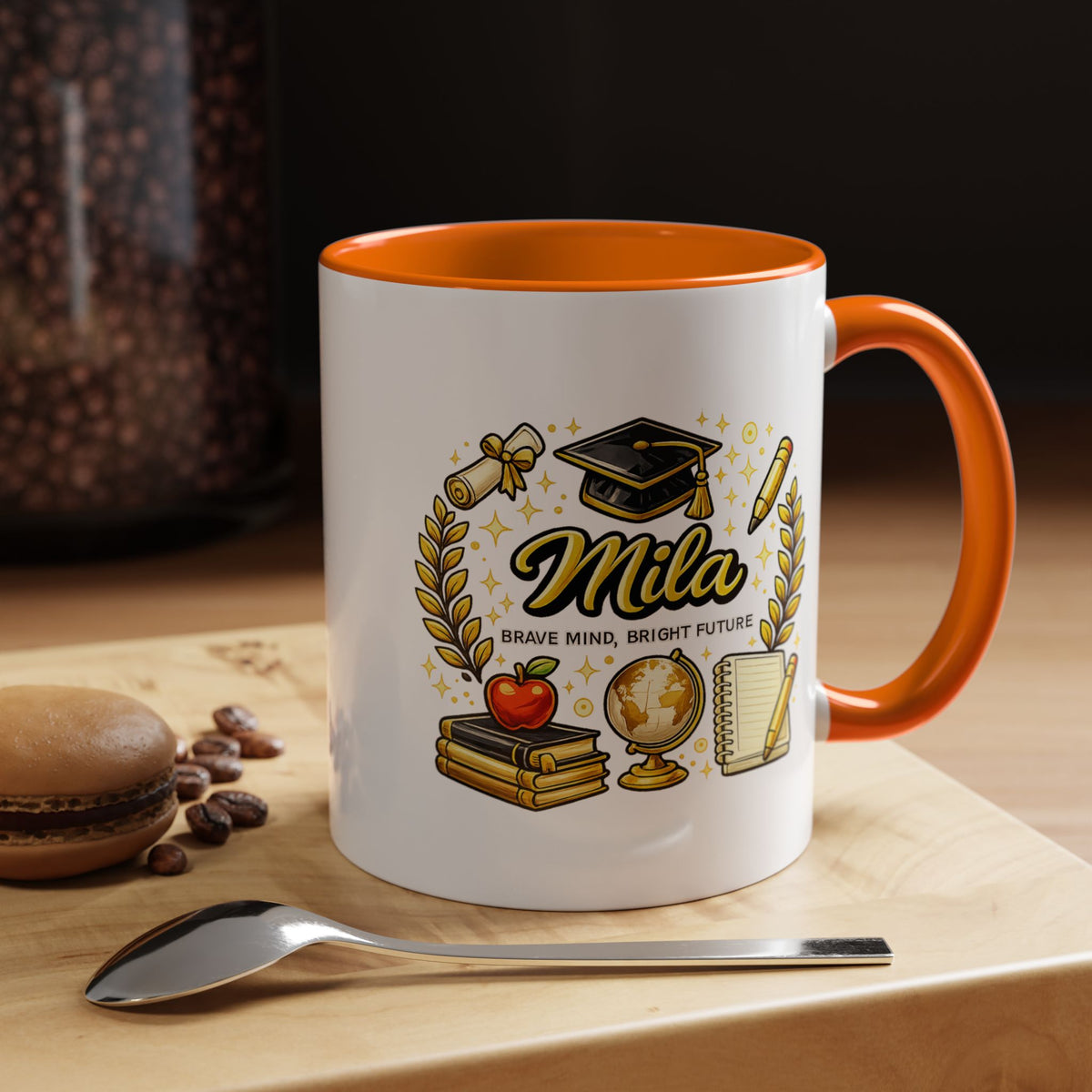 Personalized Graduation Mug for Her, Brave Mind Bright Future Coffee Cup, Custom Name Gift for Daughter, College or High School Graduate