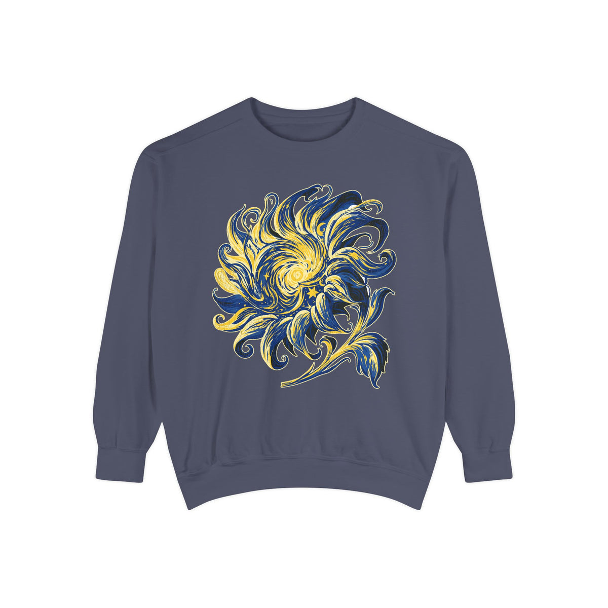 Celestial Sun Graphic Sweatshirt, Blue and Gold Cosmic Pullover, Mystical Night Sky Top, Astrology Gift for Stargazers and Dreamers