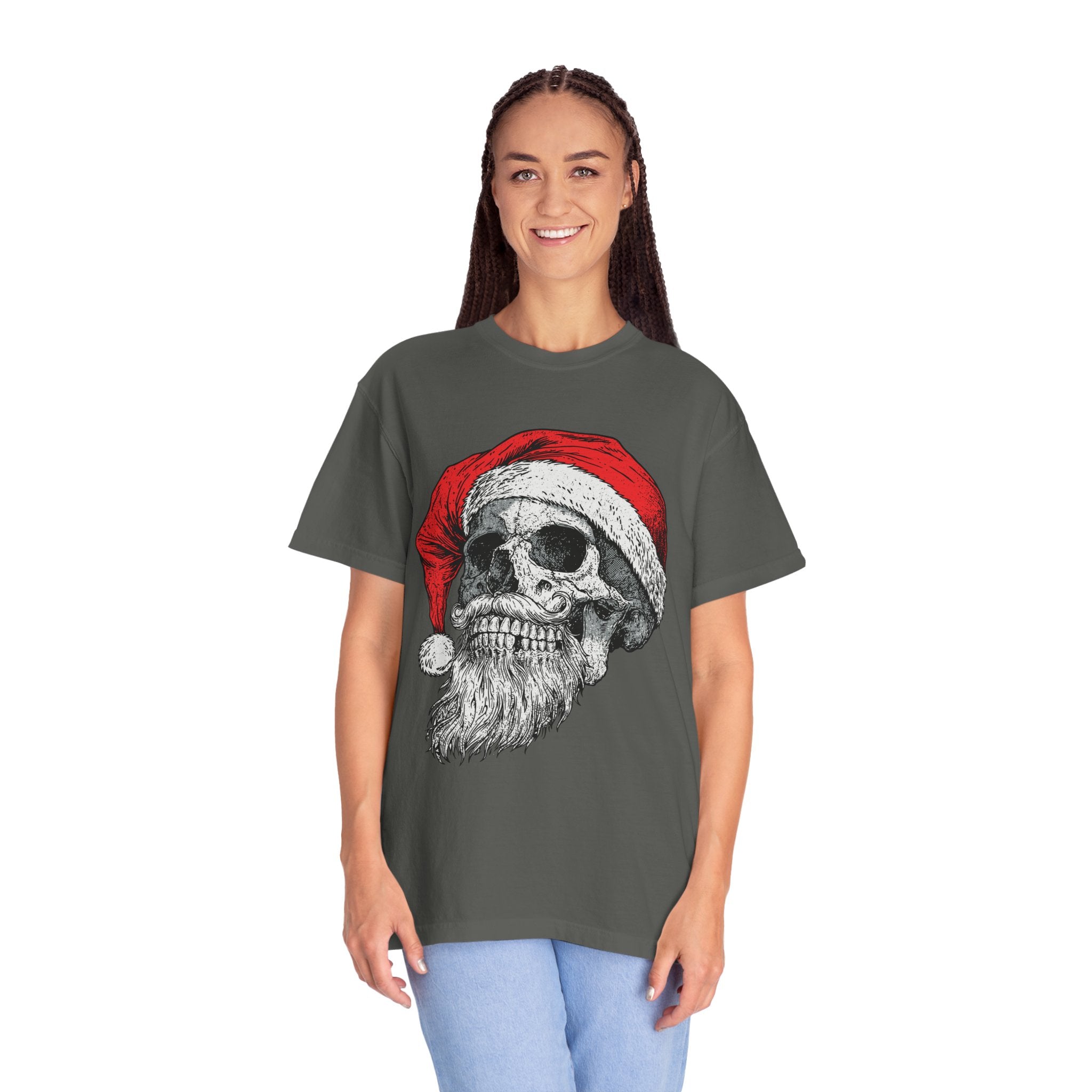 Skull Santa Shirt, Gothic Christmas T-Shirt, Creepy Holiday Skeleton Tee, Alternative Xmas Gift for Metalhead, Biker or Horror Fan