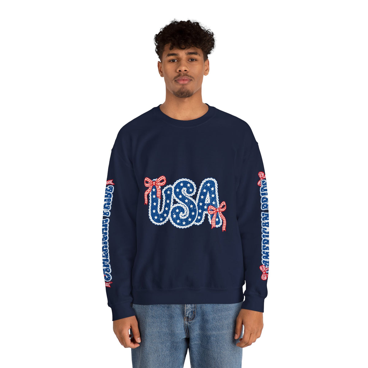 USA Patriotic Sweatshirt, American Flag Ribbon Pullover, Vintage Stars and Stripes Top, Fourth of July Outfit, Americana Gift for Women