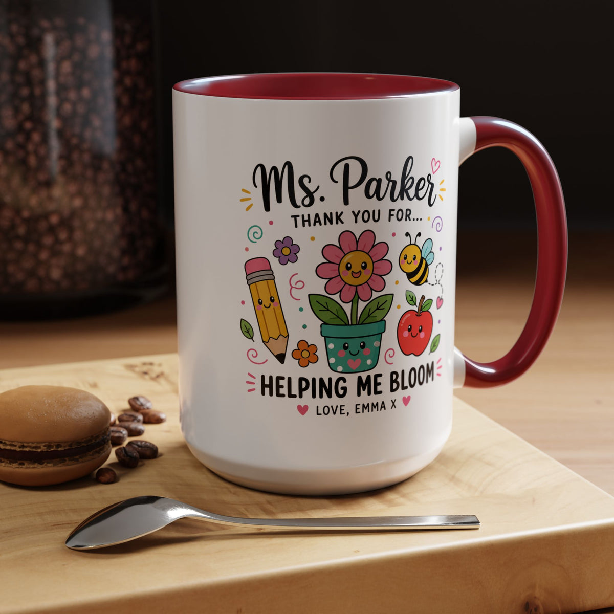 Personalized Teacher Appreciation Mug, Custom Teacher Thank You Coffee Mug, Helping Me Bloom Gift, End of School Year Teacher Gift