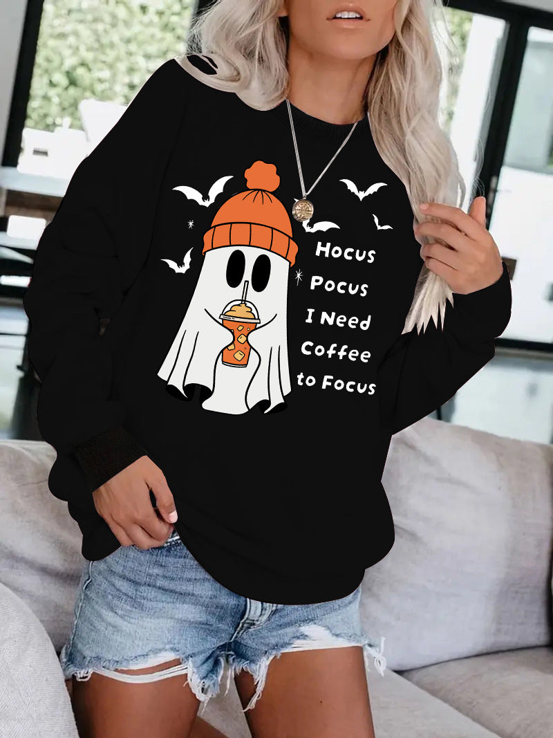 Witchy Coffee Ghost Sweatshirt, Halloween Graphic Crewneck Pullover