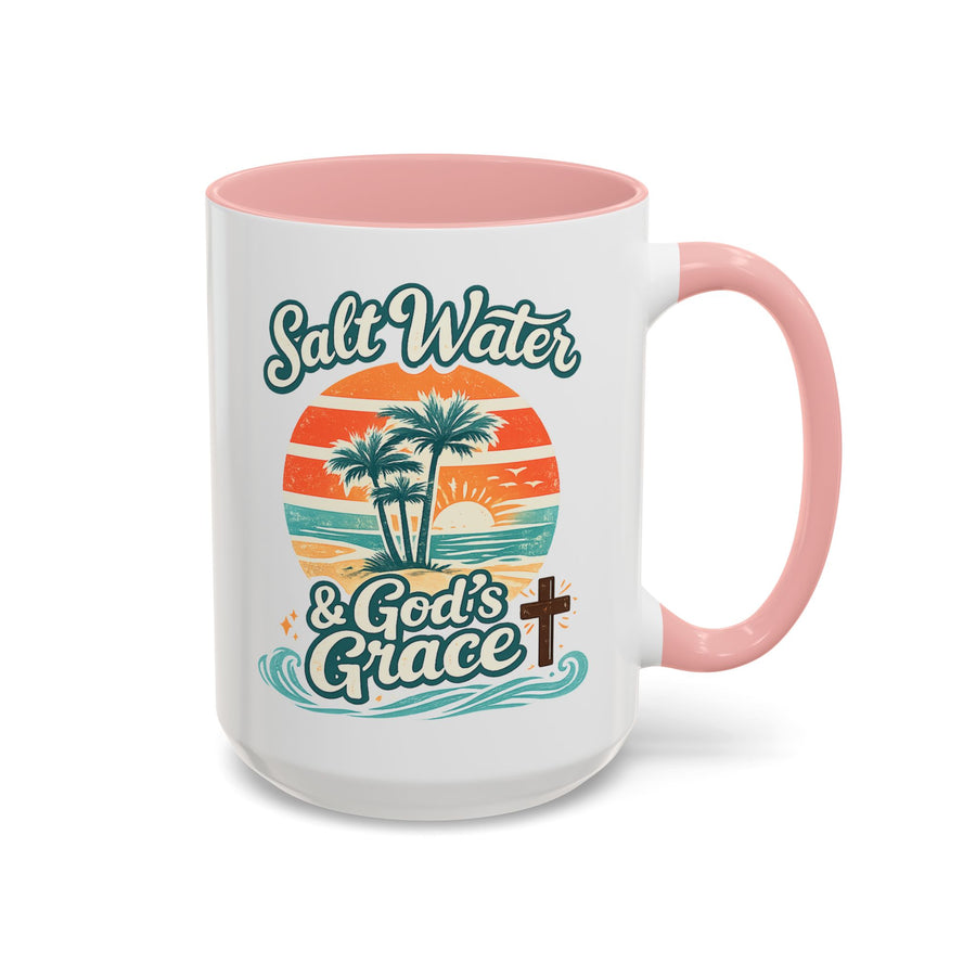 Christian Beach Lover Coffee Mug, Salt Water and God's Grace Mug, Coastal Faith Gift, Religious Ocean Lover Cup, Christian Gift