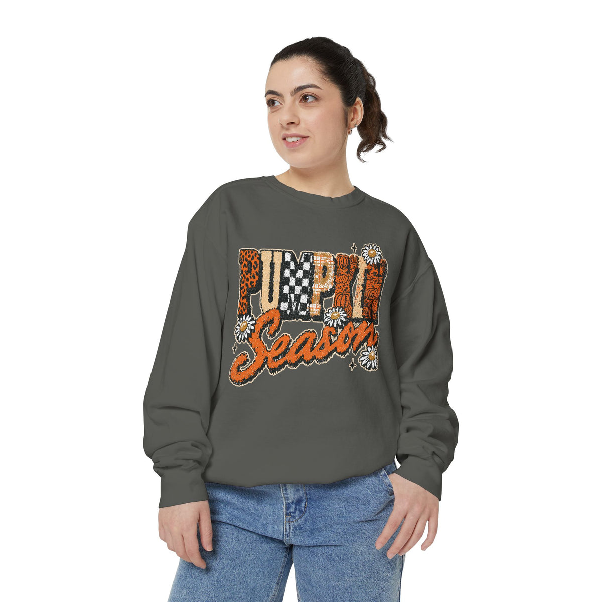 Pumpkin Season Sweatshirt, Retro Leopard Checker Fall Pullover, Cute Autumn Gift for Women, Cozy Thanksgiving October Outfit for Her