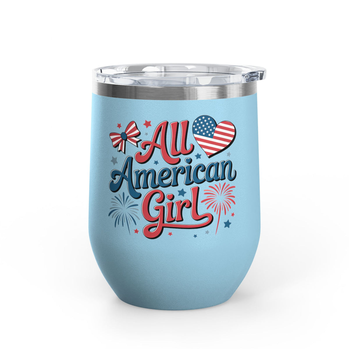 All American Girl Wine Tumbler, Patriotic Drinkware for Women, 4th of July Wine Cup, USA Gift for Her, Summer Party Favor, American Pride