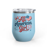 All American Girl Wine Tumbler, Patriotic Drinkware for Women, 4th of July Wine Cup, USA Gift for Her, Summer Party Favor, American Pride