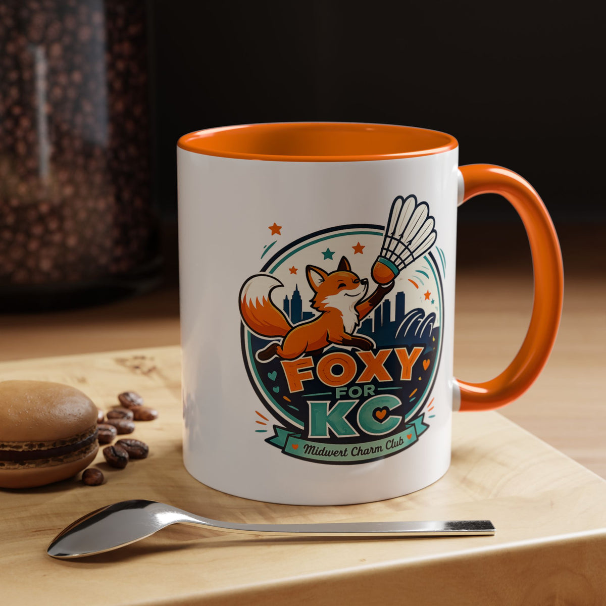 Kansas City Badminton Mug, Foxy for KC Coffee Cup, Funny Shuttlecock Lover Gift, KC Sports Fan Mug, Badminton Player Present