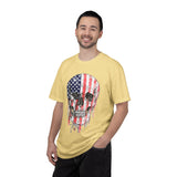 American Flag Skull Shirt, Distressed Patriotic Graphic for Biker Outfits, Fourth of July Style, Birthday Gift for Skull Art Lovers