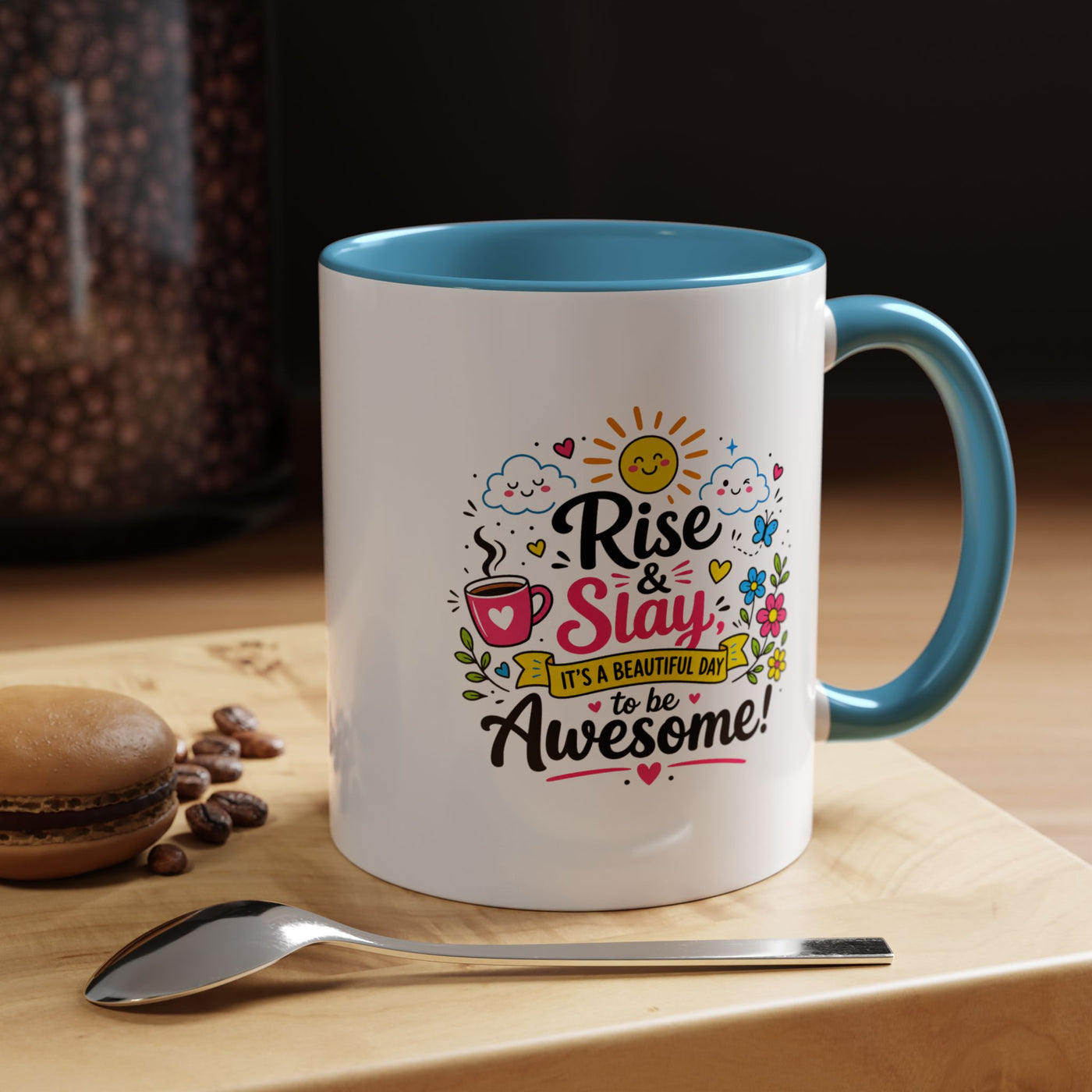 Rise and Slay Motivational Mug, Positive Quote Coffee Cup, Inspirational Gift for Her, Coworker Encouragement, Morning Routine Drinkware