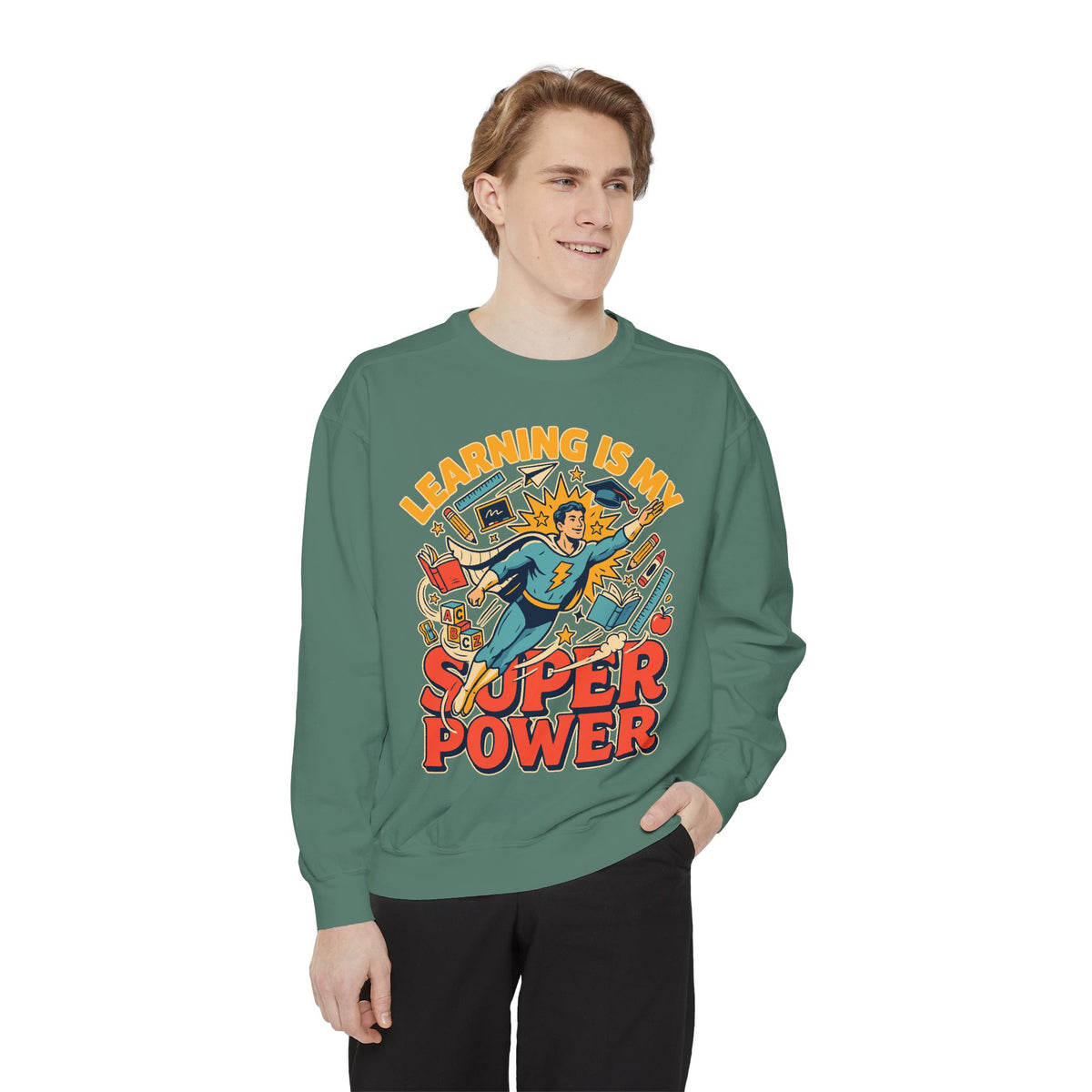Teacher Comfort Colors Sweatshirt, Learning Is My Superpower Shirt, Elementary Teacher Gift, Classroom Sweatshirt for Educators