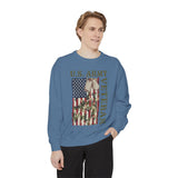 US Army Veteran Sweatshirt, American Flag Camo Crewneck, Military Dog Tag Pullover, Patriotic Soldier Gift, Retirement or Veterans Day Top